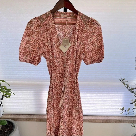 Faherty Orinda Earth Block Floral Print Tiered Maxi Dress Brown Pink Cream NWT - Picture 4 of 10